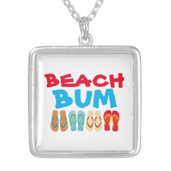 Summer Flip Flops Beach Bum Silver Plated Necklace by macdesigns2 at Zazzle