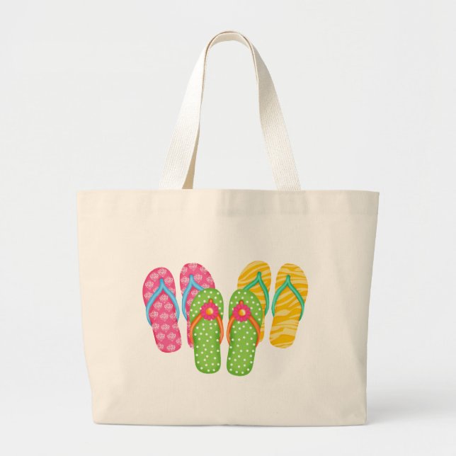 Summer Flip Flops Large Tote Bag (Front)