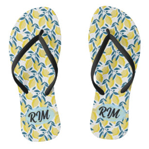 Summer Flip Flops - Lemon Pattern Initial Yellow