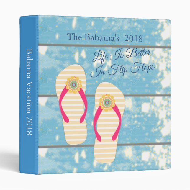 Summer Flip Flops Vacation Photo Album 3 Ring Binder (Front/Spine)