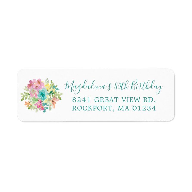 Summer Floral 80th Birthday Return Address Label (Front)