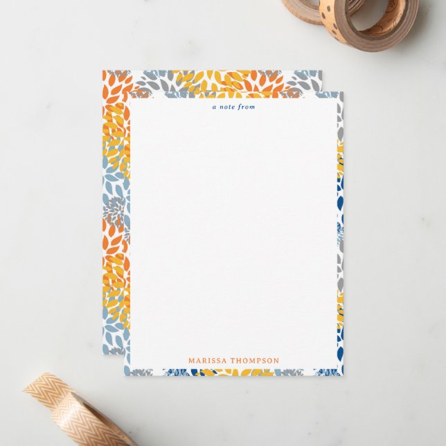 Summer Floral Abstract Bright Colors Pattern Note Card (Front/Back In Situ)
