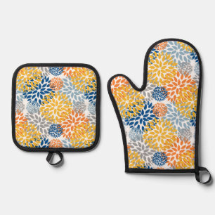 Summer Floral Abstract Bright Colors Pattern Oven Mitt & Pot Holder Set