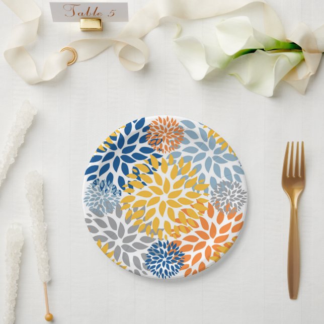Summer Floral Abstract Bright Colors Pattern Paper Plates (Wedding)