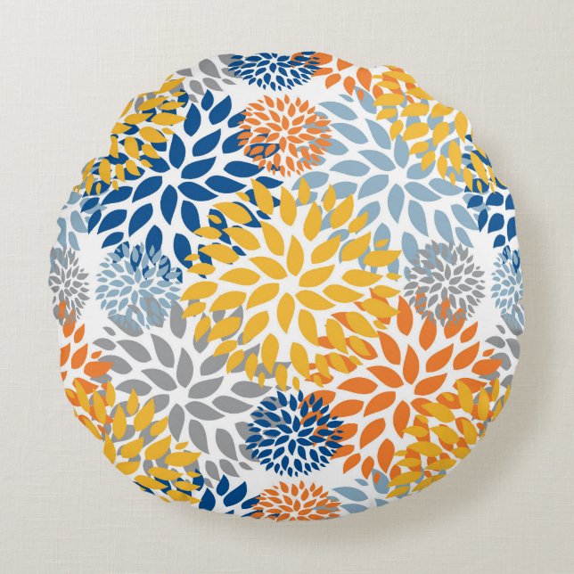 Summer Floral Abstract Bright Colors Pattern Round Pillow (Front)