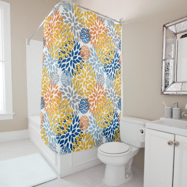 Summer Floral Abstract Bright Colors Pattern Shower Curtain (In Situ)