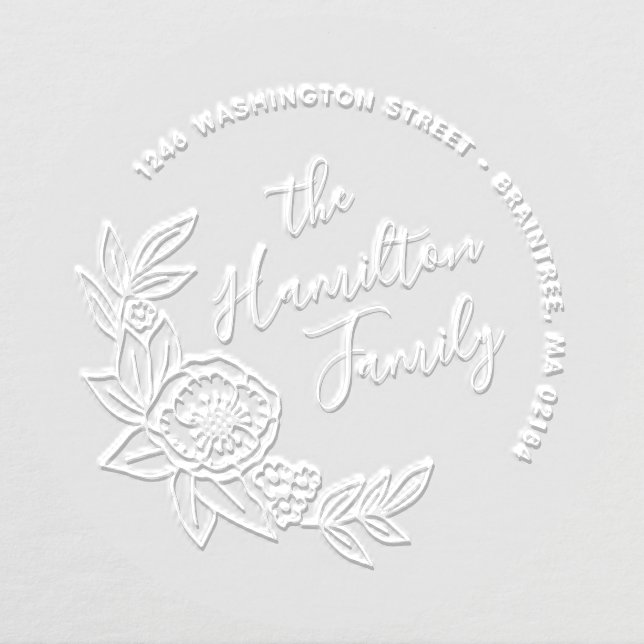 Summer Floral and Leaves Family Return Address Embosser (Design)