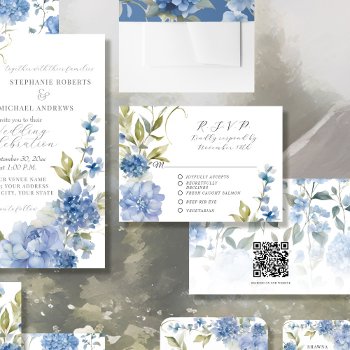 Summer Floral Blue And White Elegant Wedding Rsvp Card by ModernStylePaperie at Zazzle