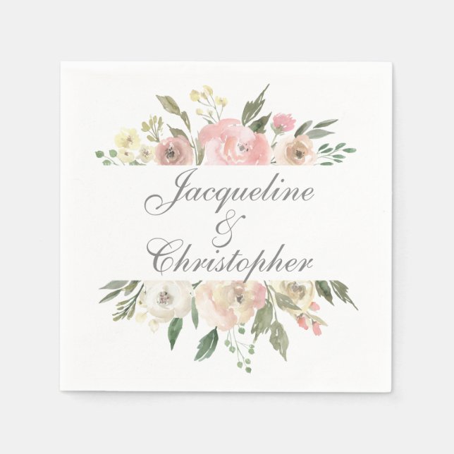 Summer Floral Blush Pink Cream Peony Wedding Napkins (Front)