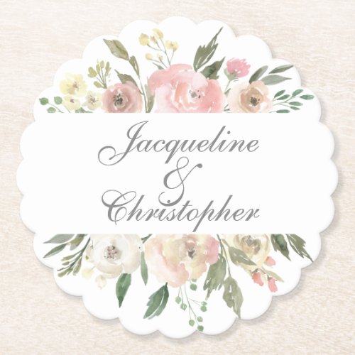 Summer Floral Blush Pink Cream Peony Wedding Paper Coaster