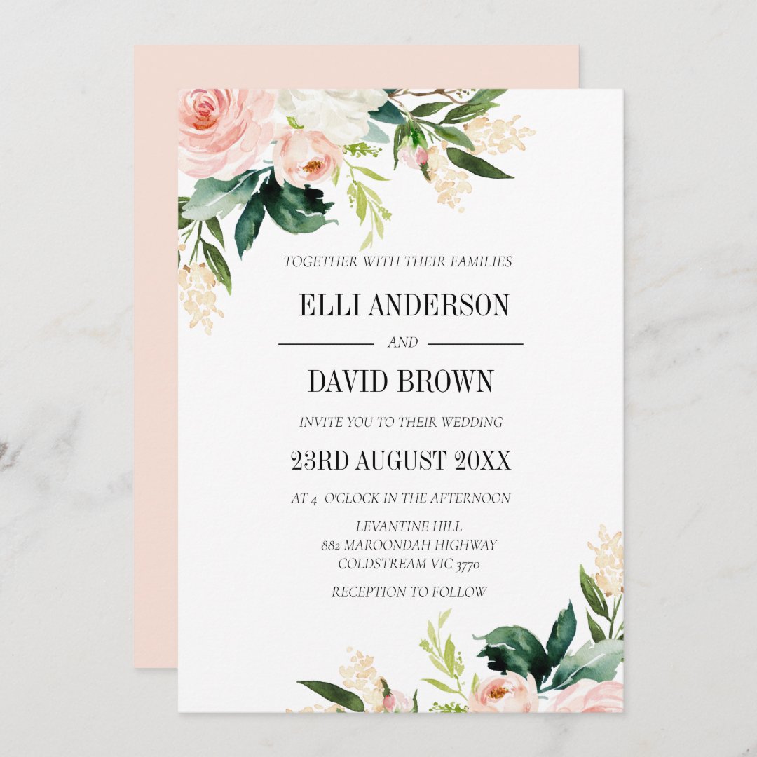 Summer Floral Blush Wedding Invitation | Zazzle