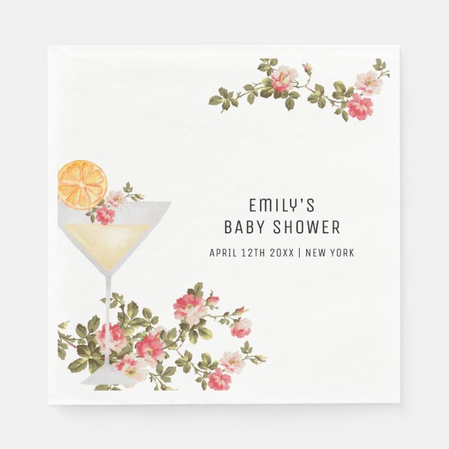Summer Floral Brunch Bubbly Champagne Baby Shower  Napkins (Front)