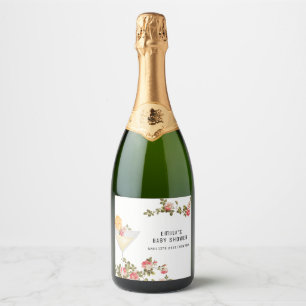 Summer Floral Brunch Bubbly Champagne Baby Shower  Sparkling Wine Label