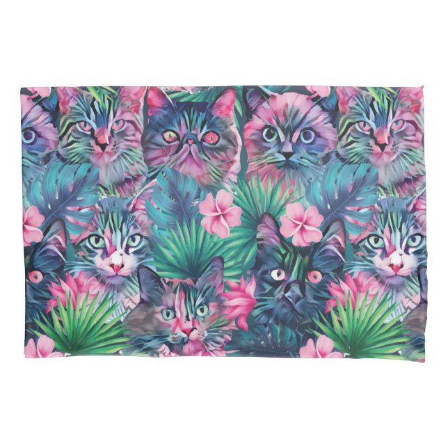 Summer floral cats pillow case (Front)