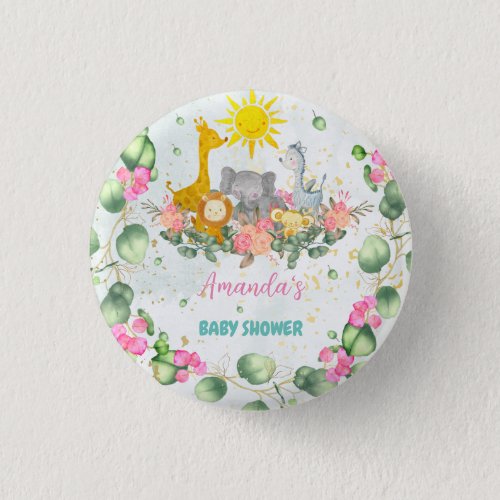 Summer Floral Cute Animals Baby Shower  Button