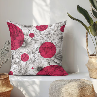 Summer Floral decorative Pink Retro Peonies Throw Pillow