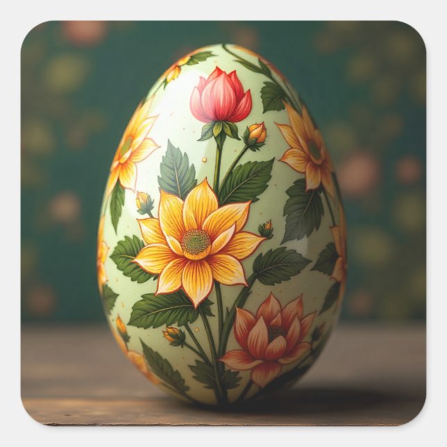 Summer Floral Easter Egg Square Sticker (Front)