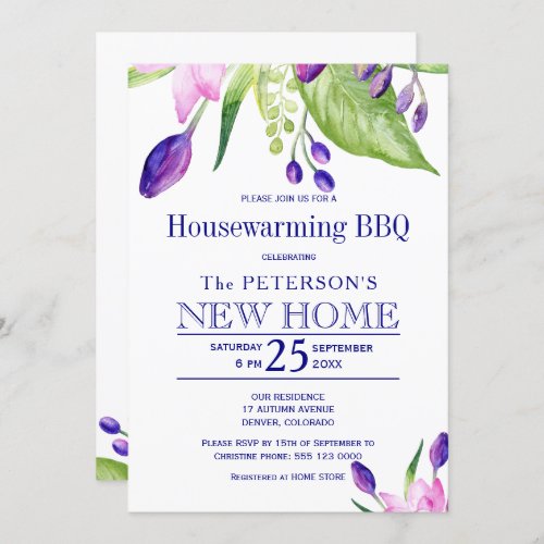 Summer floral elegant housewarming bbq invitation