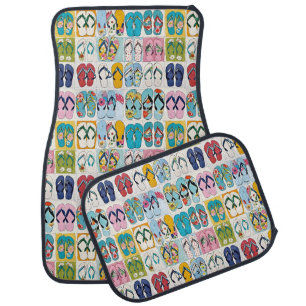 Summer Floral Flip Flops Colorful Car Floor Mat