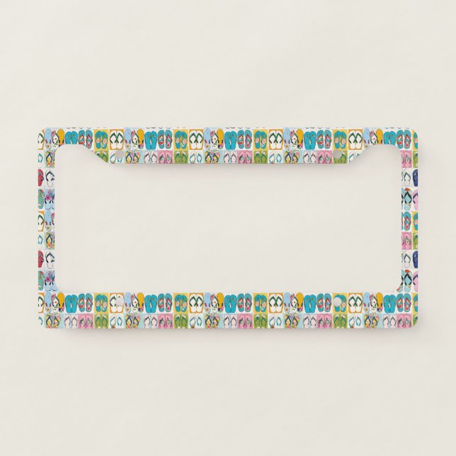Summer Floral Flip Flops Colorful License Plate Frame (Front)