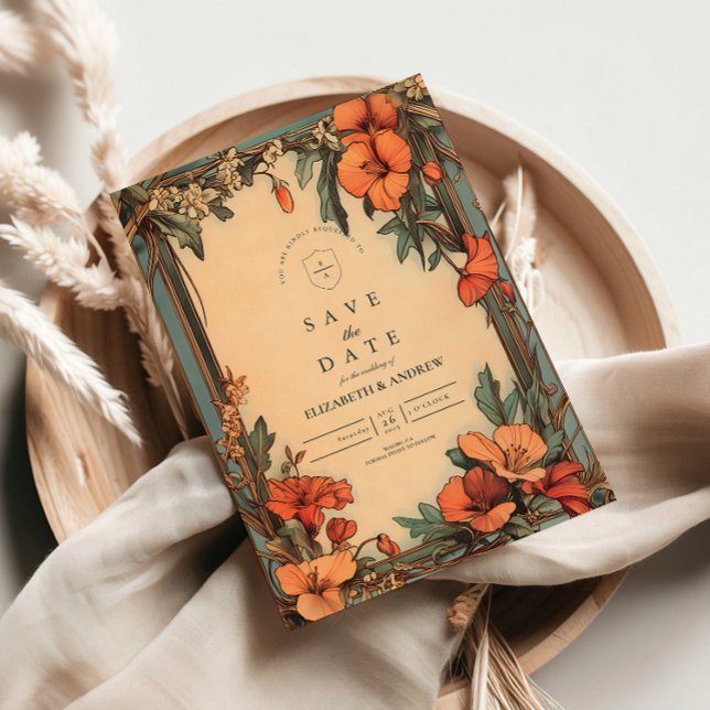 Summer Floral Frame Art Nouveau Wedding Invitation (Creator Uploaded)