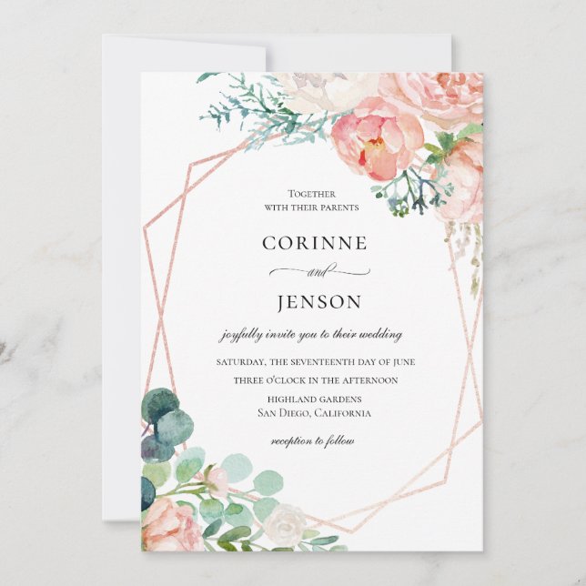 Summer Floral Frame Wedding Invitation (Front)