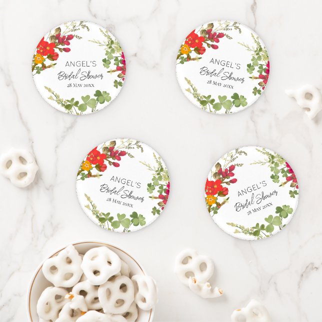 Summer Floral Garden Bridal Shower  Coaster Set (In Situ)