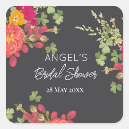 Summer Floral Garden Bridal Shower Square Sticker
