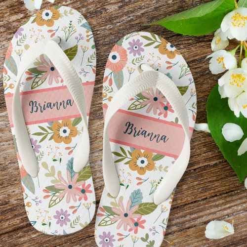 Summer Floral Garden Custom Kids Flip Flops