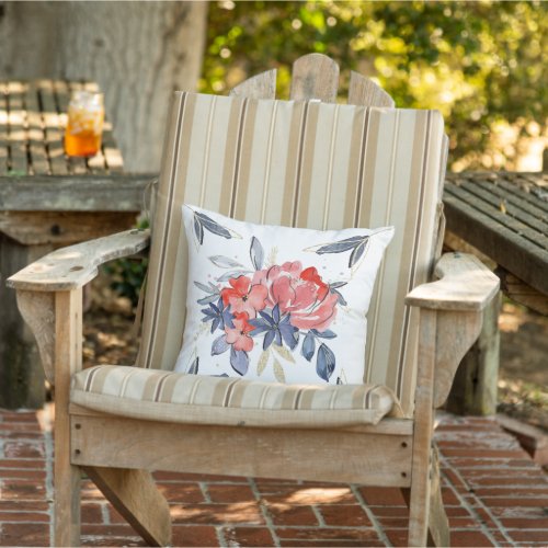 Summer Floral Garden Watercolor  Outdoor Pillow