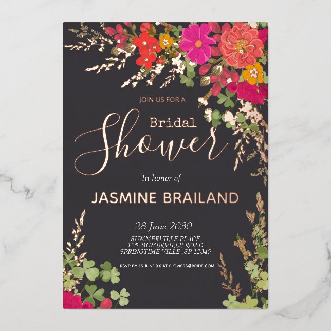 Summer Floral Garden Wildflowers Bridal Shower Foi Foil Invitation (Front)