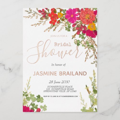 Summer Floral Garden Wildflowers Bridal Shower Foil Invitation