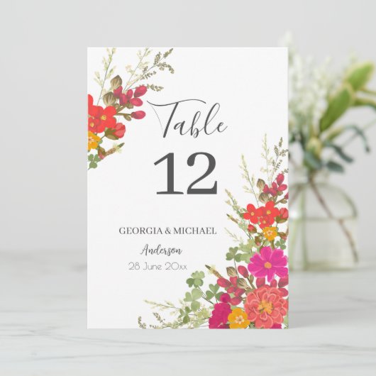Summer Floral Garden Wildflowers Table Number (Standing Front)