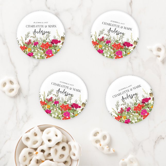 Summer Floral Garden Wildflowers Wedding  Coaster Set (In Situ)