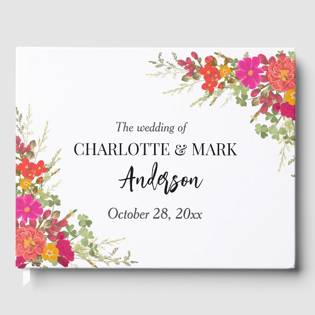 Summer Floral Garden Wildflowers wedding  Guest Book (Front)