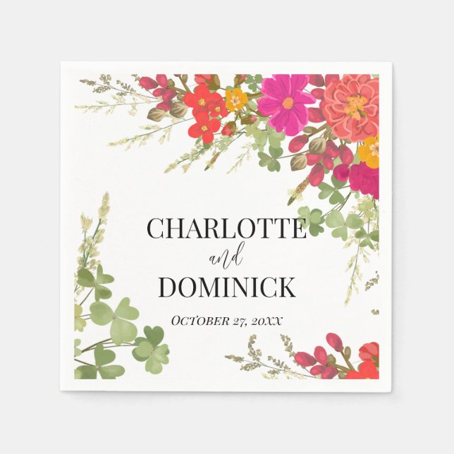 Summer Floral Garden Wildflowers Wedding  Napkins (Front)