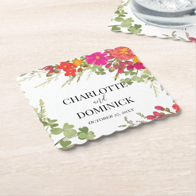 Summer Floral Garden Wildflowers Wedding  Paper Coaster (Angled)