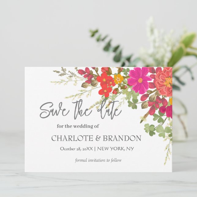 Summer Floral Garden Wildflowers Wedding  Save The Date (Standing Front)