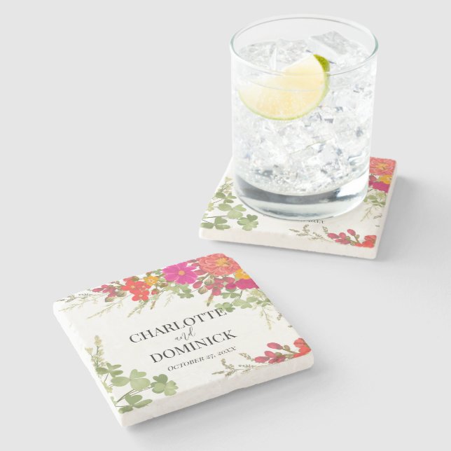 Summer Floral Garden Wildflowers Wedding  Stone Coaster (Side)