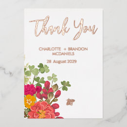 Summer Floral Garden Wildflowers Wedding Thank You Foil Invitation