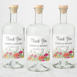 Summer Floral Garden Wildflowers Wedding Thank You Liquor Bottle Label