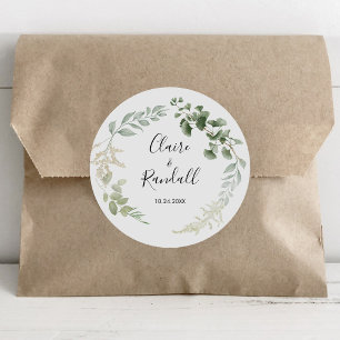 Summer Floral Green Foliage Wedding Classic Round Sticker