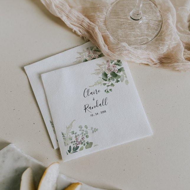 Summer Floral Green Foliage White Wedding  Napkins (Creator Uploaded)