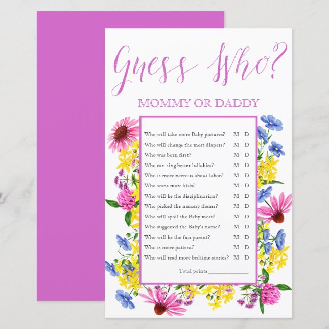 Summer Floral Guess Who Baby Shower Game (Front/Back)