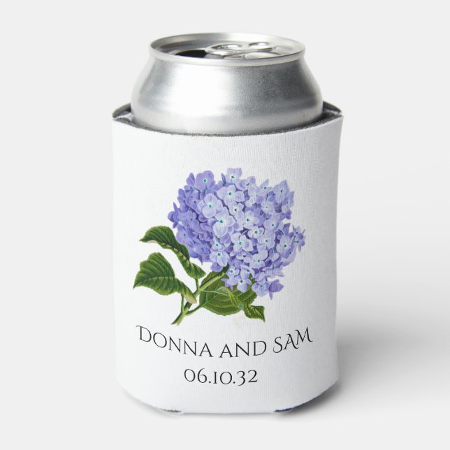 Summer Floral Hydrangea Wedding Can Cooler Favors (Can Front)