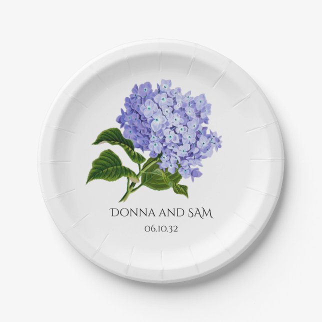 Summer Floral Hydrangea Wedding Paper Plates (Front)
