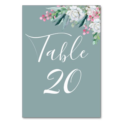 Summer Floral Mint Green Wedding Table Number