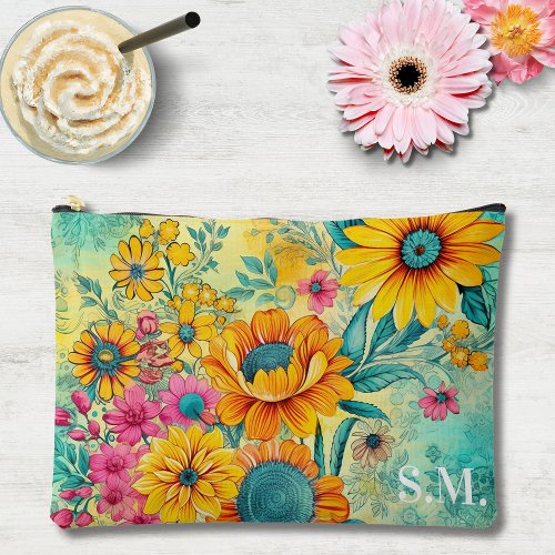 Summer Floral Monogrammed Accessory Pouch
