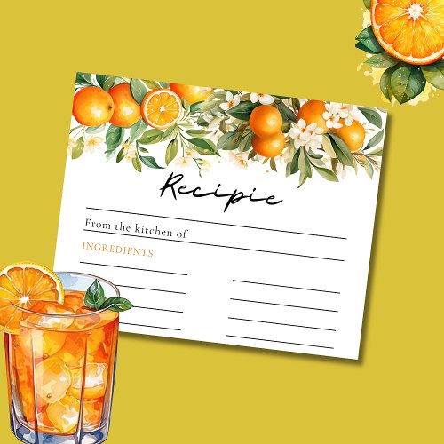Summer Floral Orange Bridal Shower Recipie Card