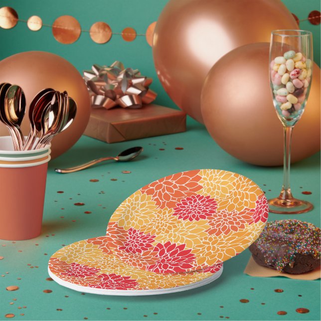 Summer  Floral Orange/Yellow/Red Paper Plates (Multi)